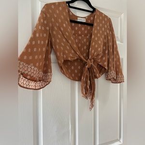 Faithfull the Brand tie front crop top with bell sleeves